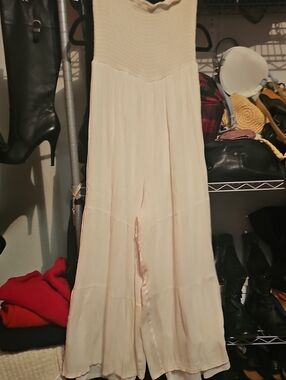 Fourteen Twelve Cream Wide-Leg Strapless Jumpsuit